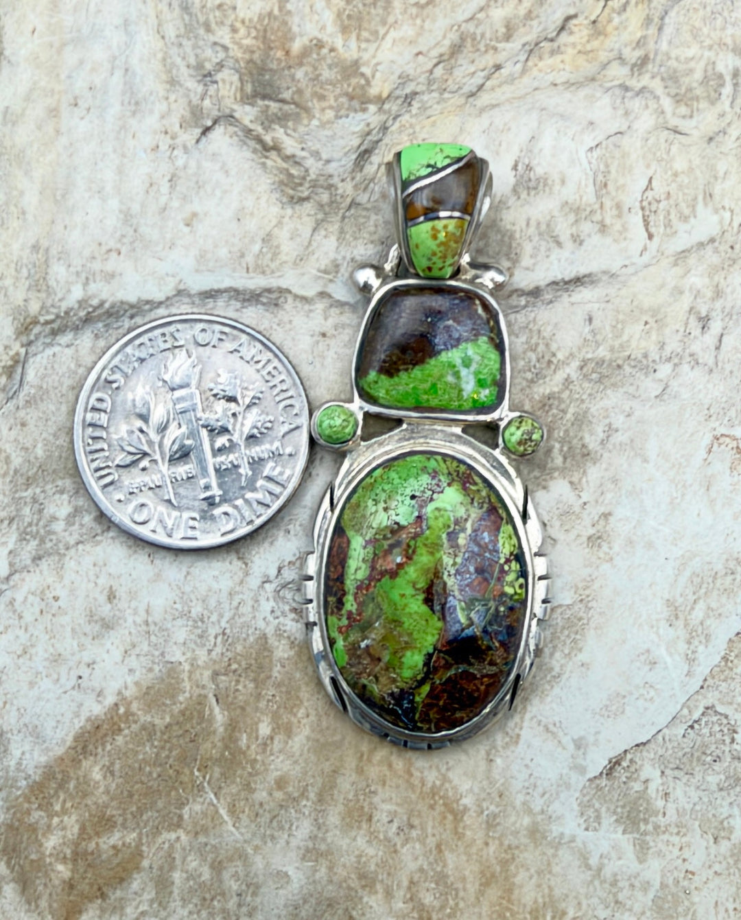 RARE Gaspeite (Canada) Sterling Silver Multi-Stone Pendant