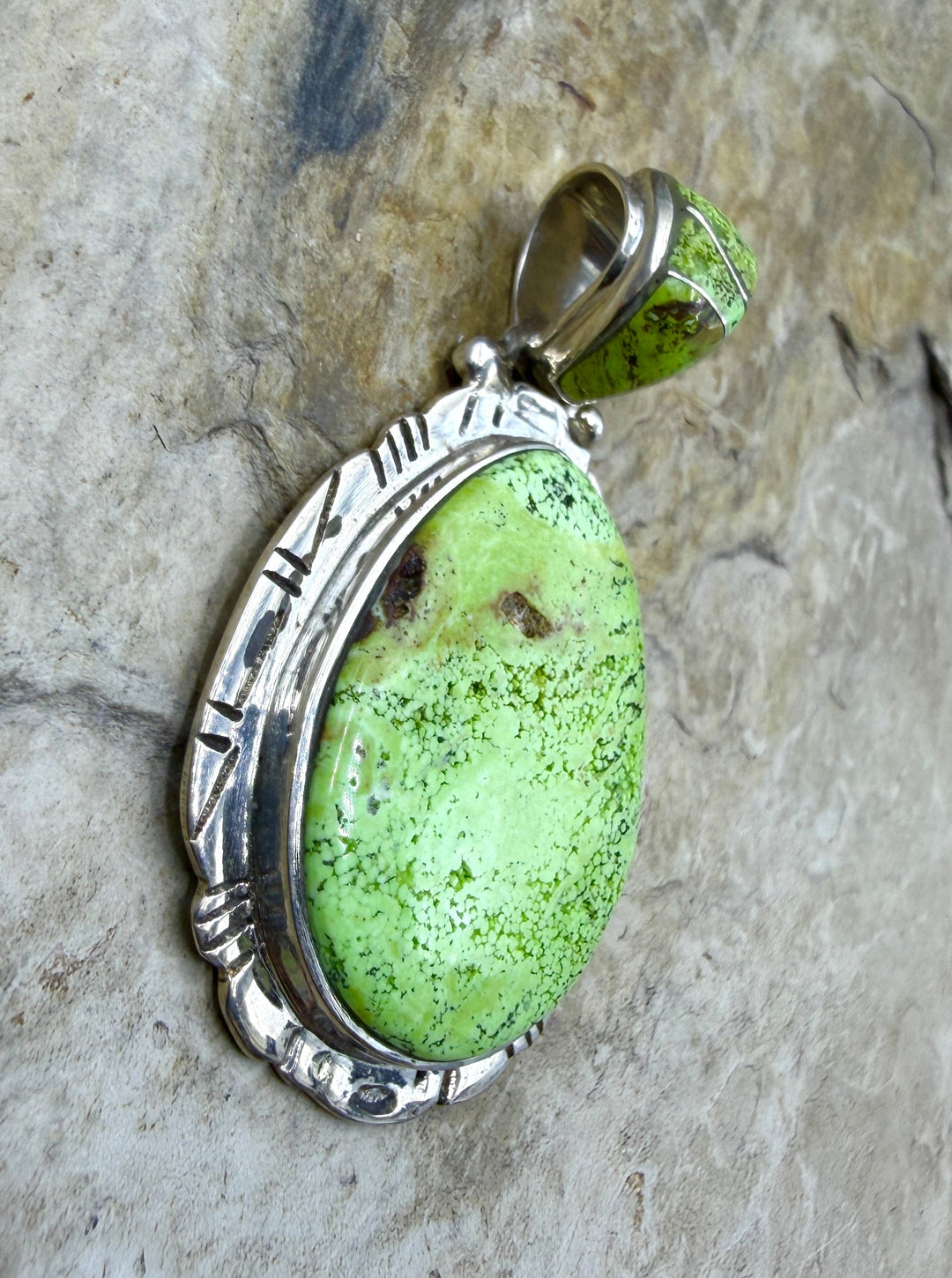 RARE Gaspeite (Canada) Sterling Silver Pendant