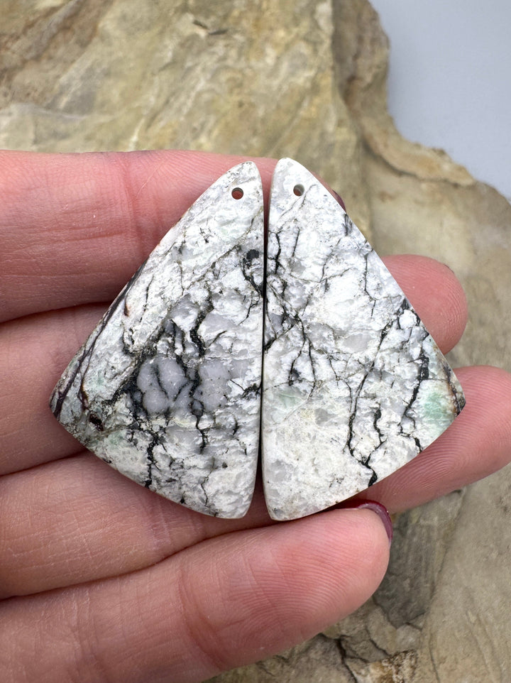 RARE ’Green’ White Buffalo Earring Slab Bead Pair