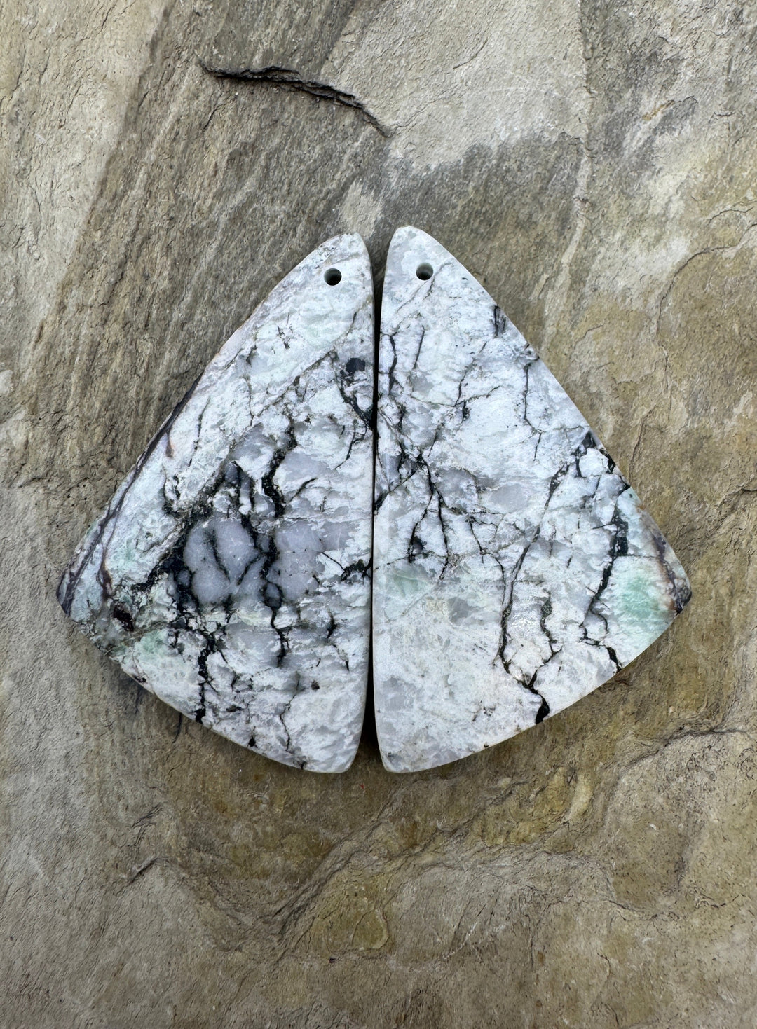 RARE ’Green’ White Buffalo Earring Slab Bead Pair