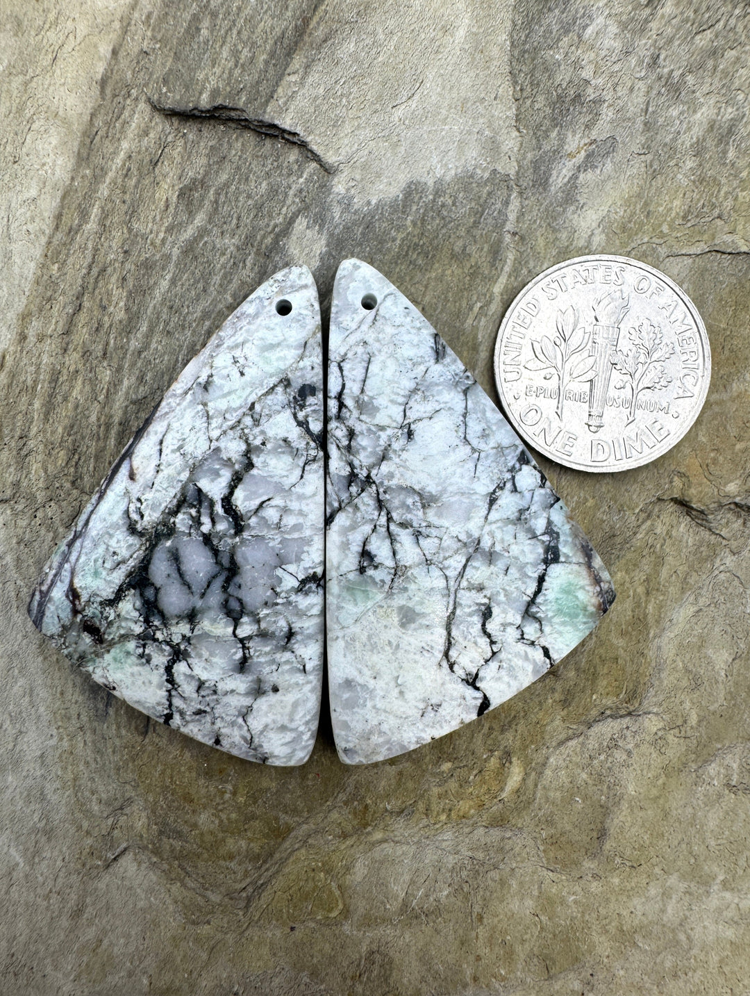 RARE ’Green’ White Buffalo Earring Slab Bead Pair