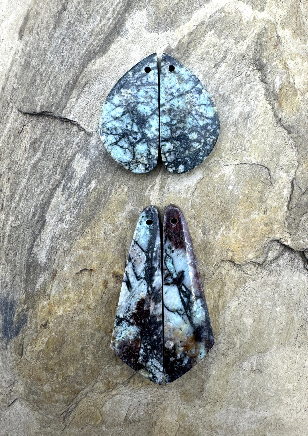 RARE ’Green’ White Buffalo Earring Slab Bead Pair