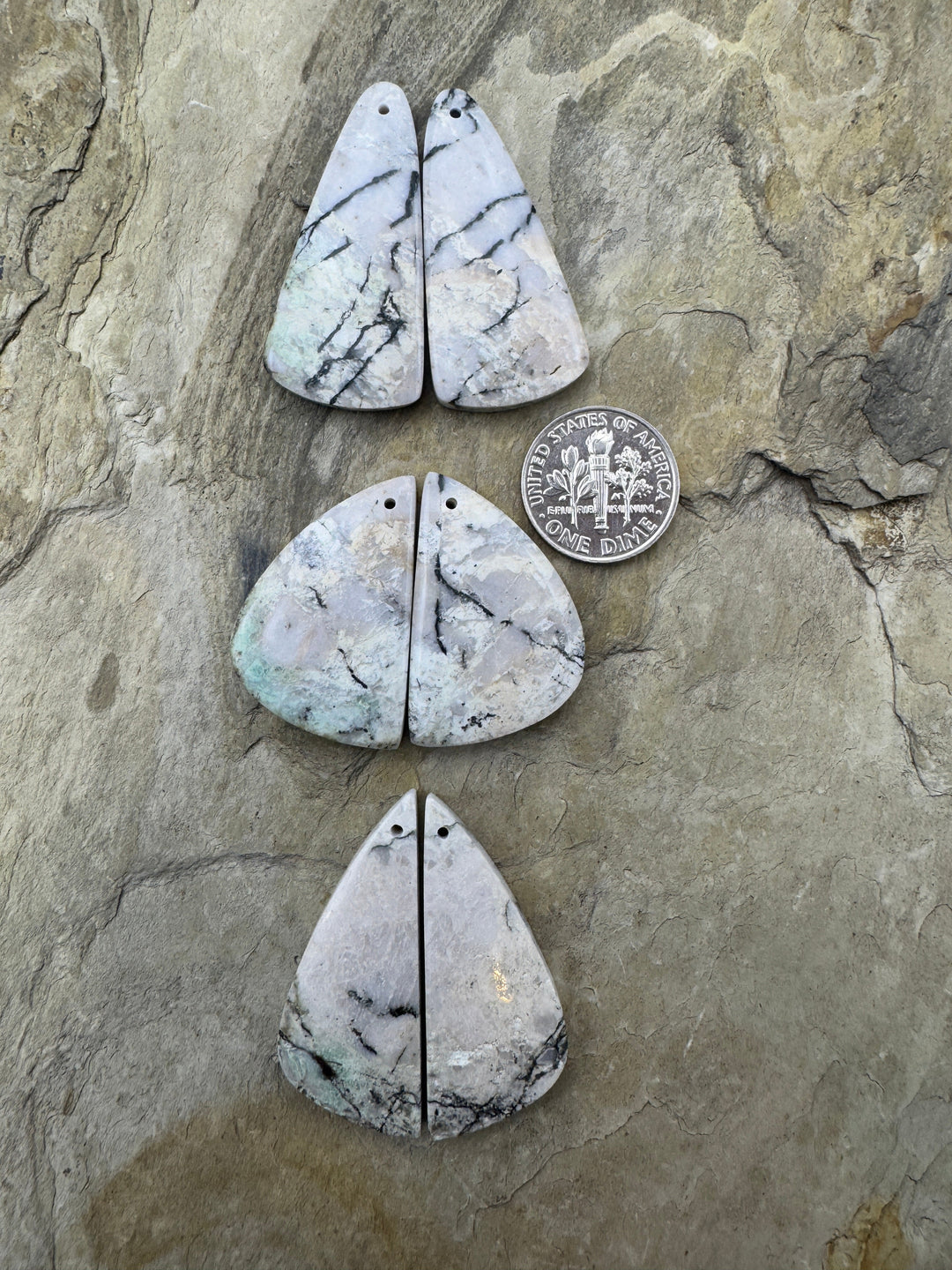 RARE ’Green’ White Buffalo Matching Earring Slab Bead Pair