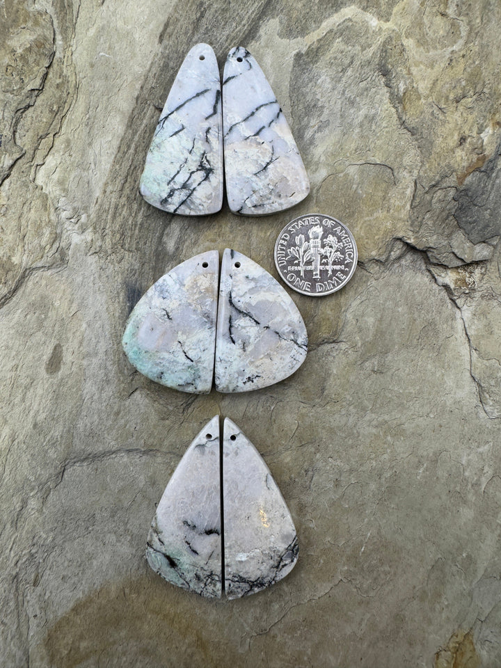 RARE ’Green’ White Buffalo Matching Earring Slab Bead Pair