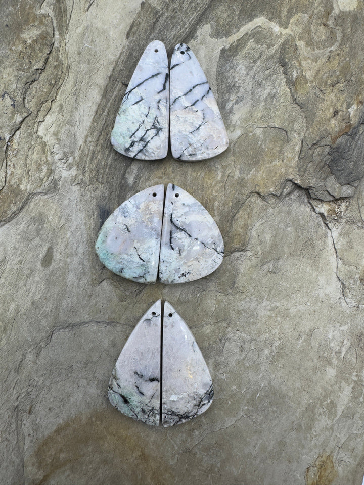 RARE ’Green’ White Buffalo Matching Earring Slab Bead Pair