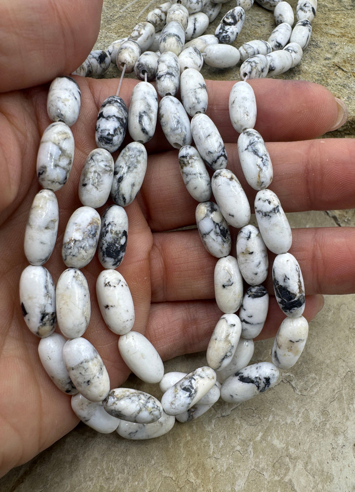 RARE High Quality White Buffalo Hand Cut Oval Bead 7x10mm