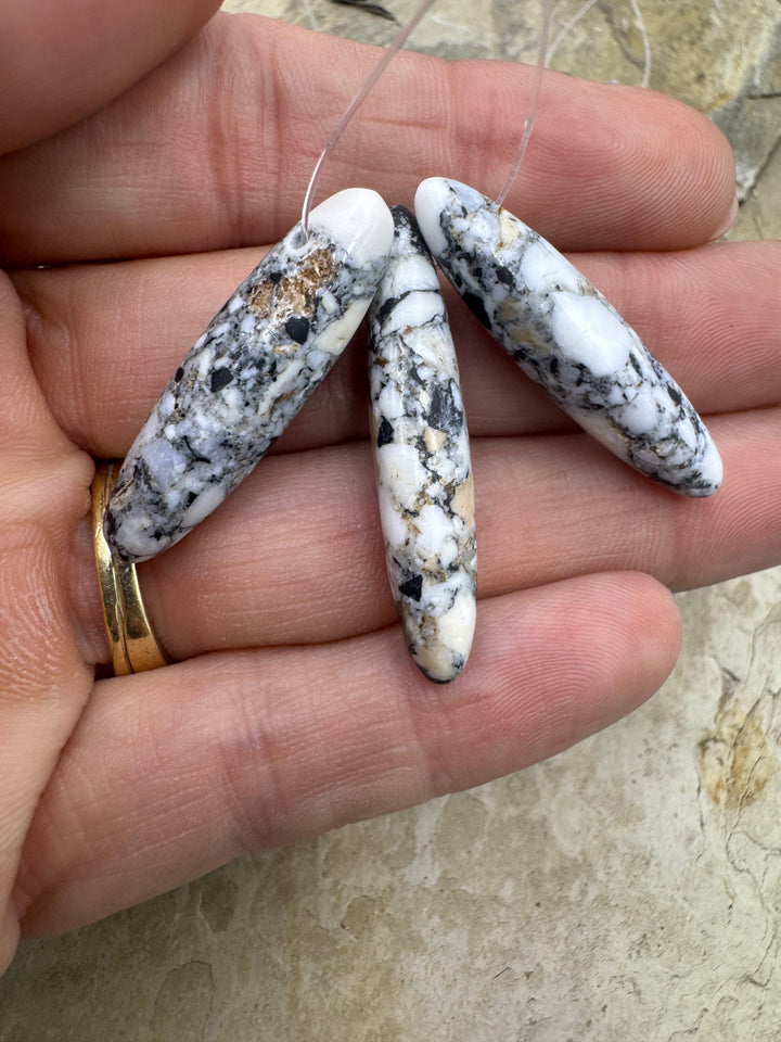 RARE High Quality White Buffalo (NV) Long Oval 3 Bead Focal