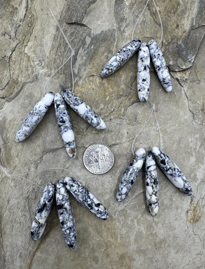 RARE High Quality White Buffalo (NV) Long Oval 3 Bead Focal