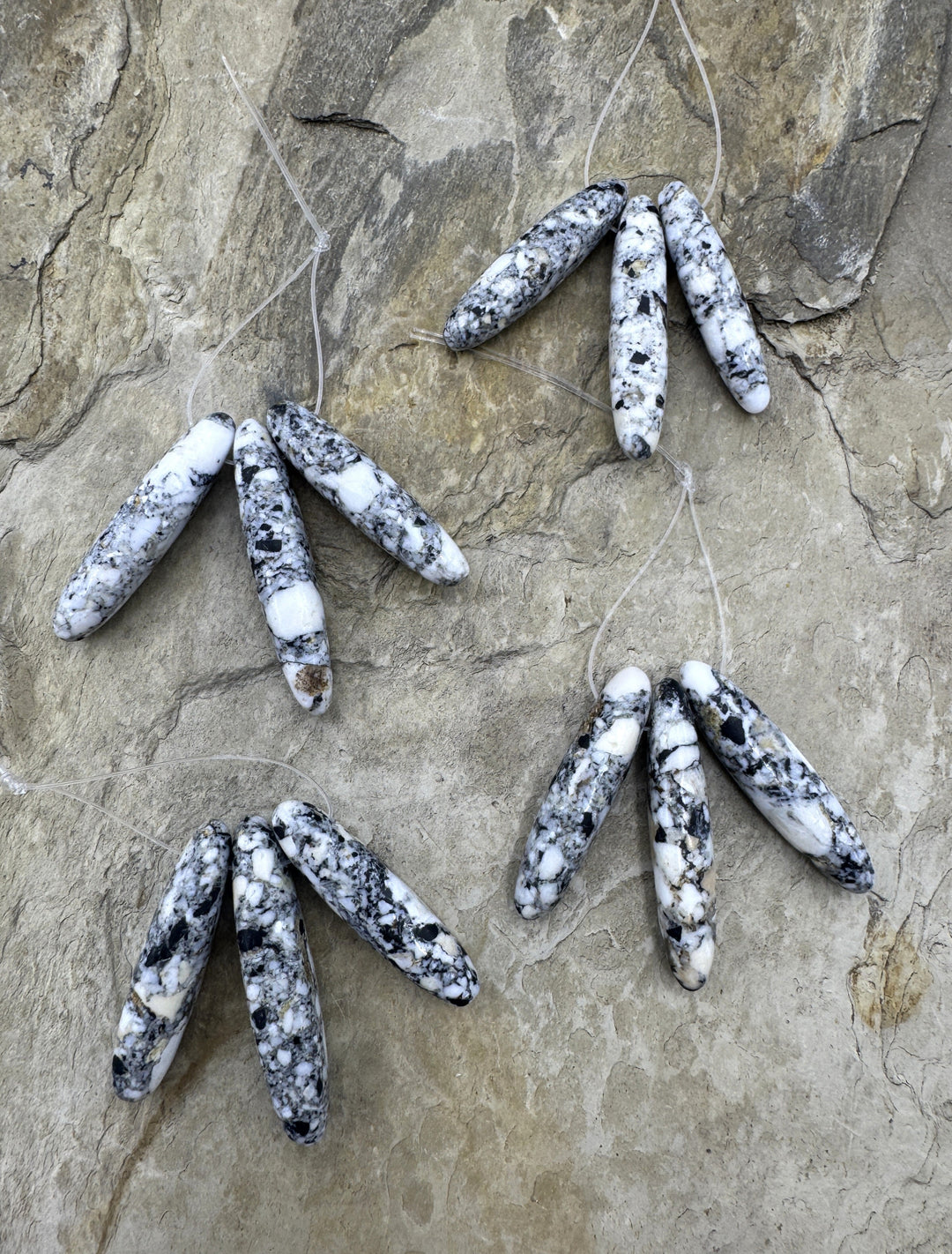 RARE High Quality White Buffalo (NV) Long Oval 3 Bead Focal