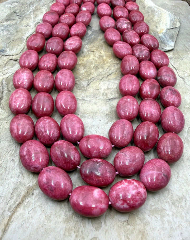 RARE Natural Thulite (Norway) 12x16mm Oval Beads 15.5 Inch