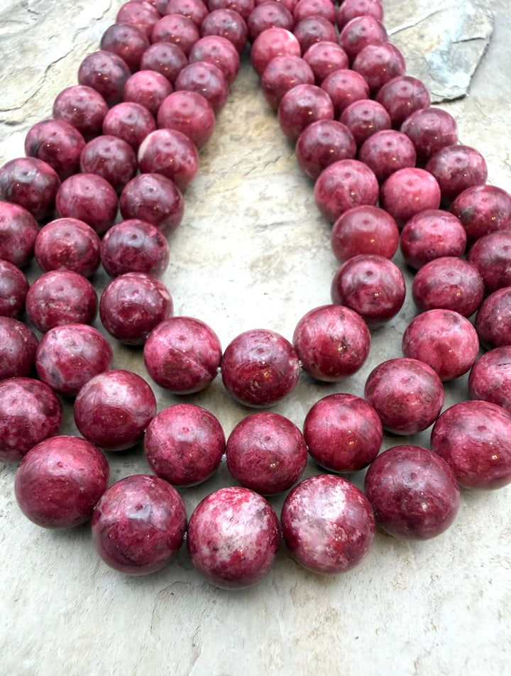 RARE Natural Thulite (Norway) BIG 12mm Round Beads 16 Inch