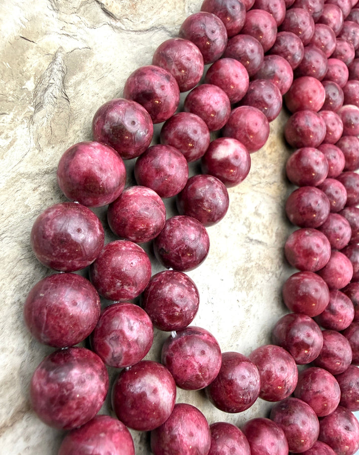 RARE Natural Thulite (Norway) BIG 12mm Round Beads 16 Inch