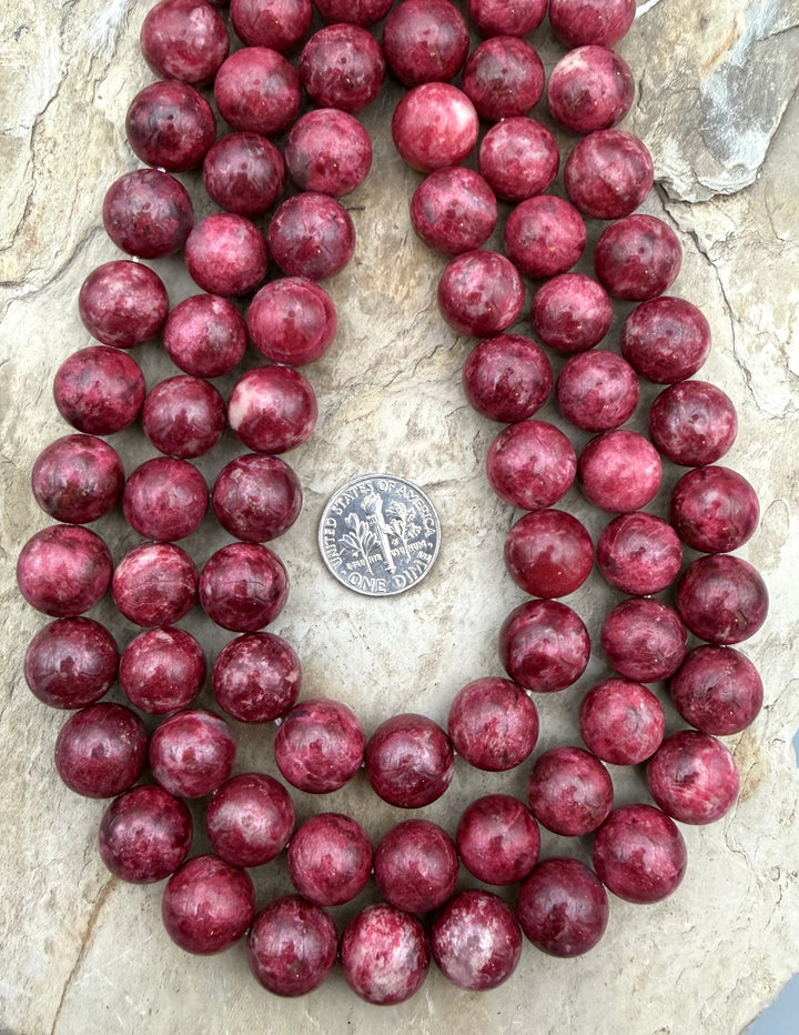 RARE Natural Thulite (Norway) BIG 12mm Round Beads 16 Inch