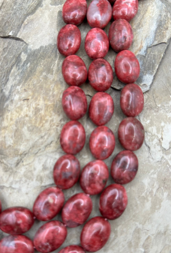 RARE Natural Thulite (Norway) BIG Oval Bead 12x16mm 16 Inch