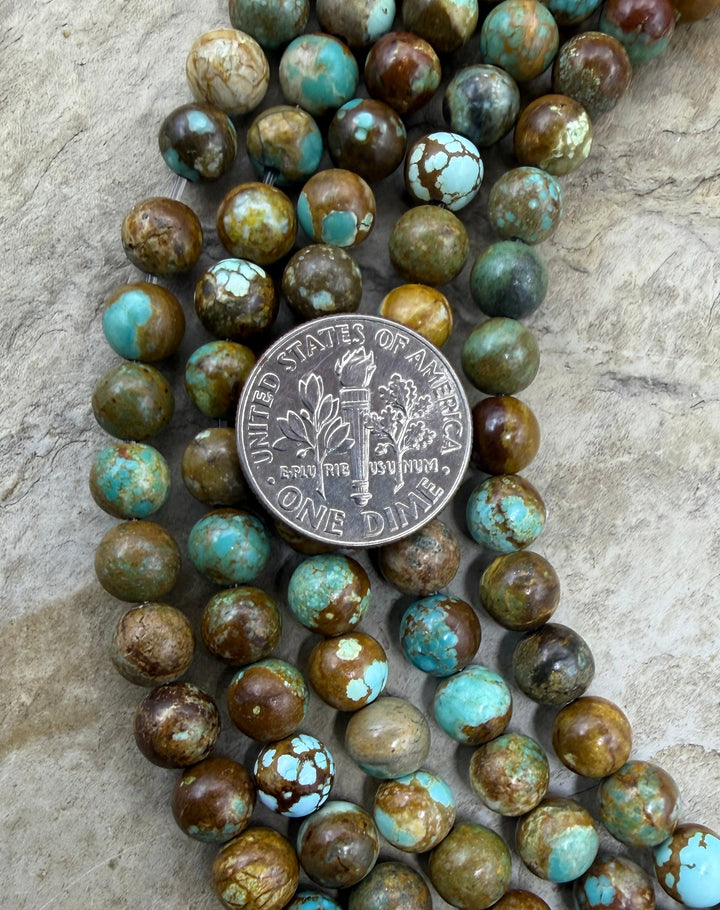 RARE Number 8 Turquoise (Nevada) 6mm Round Beads 7 Inch