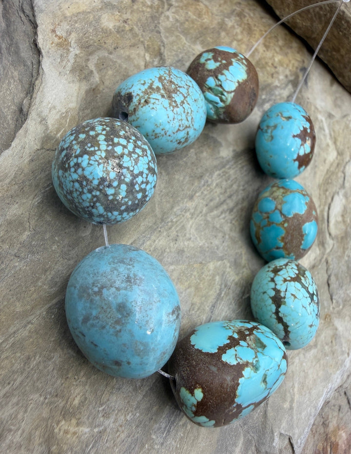 RARE Number 8 Turquoise (Nevada) BIG Oval Nugget Beads
