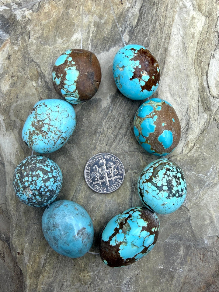 RARE Number 8 Turquoise (Nevada) BIG Oval Nugget Beads