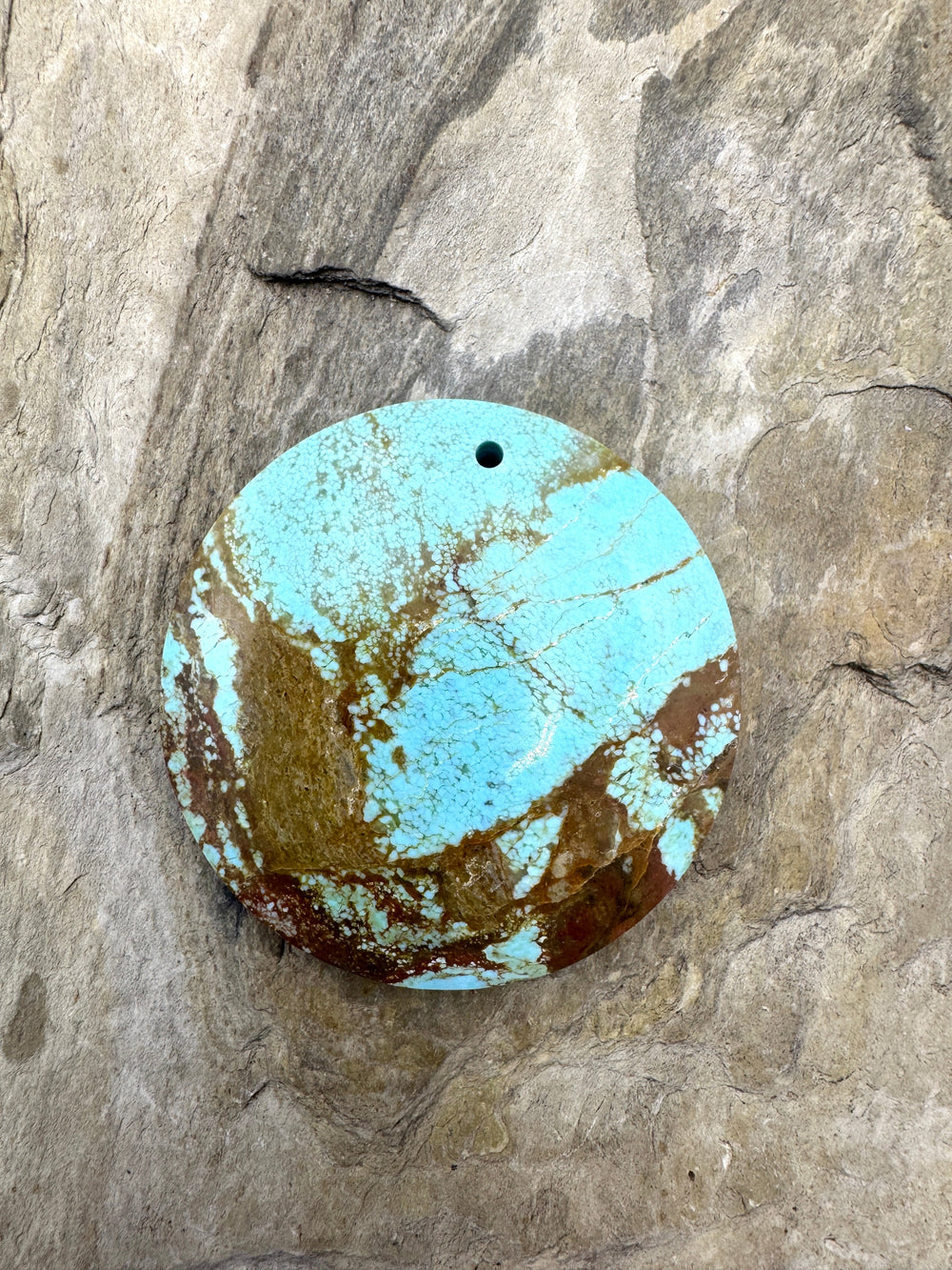 RARE Number 8 Turquoise (Nevada) BIG Round Focal Pendant