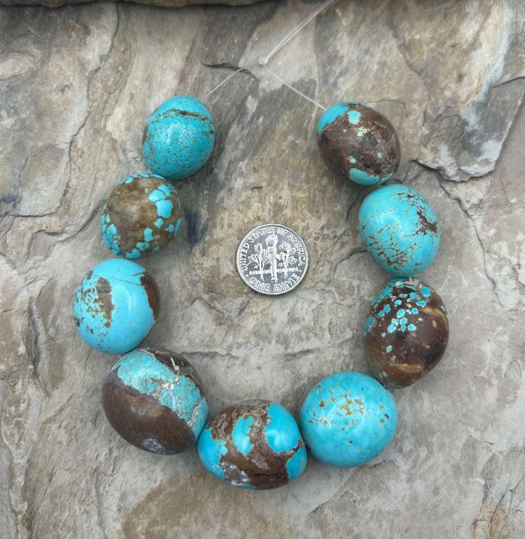 RARE Number 8 Turquoise (Nevada) BIG Rounded Nugget Beads