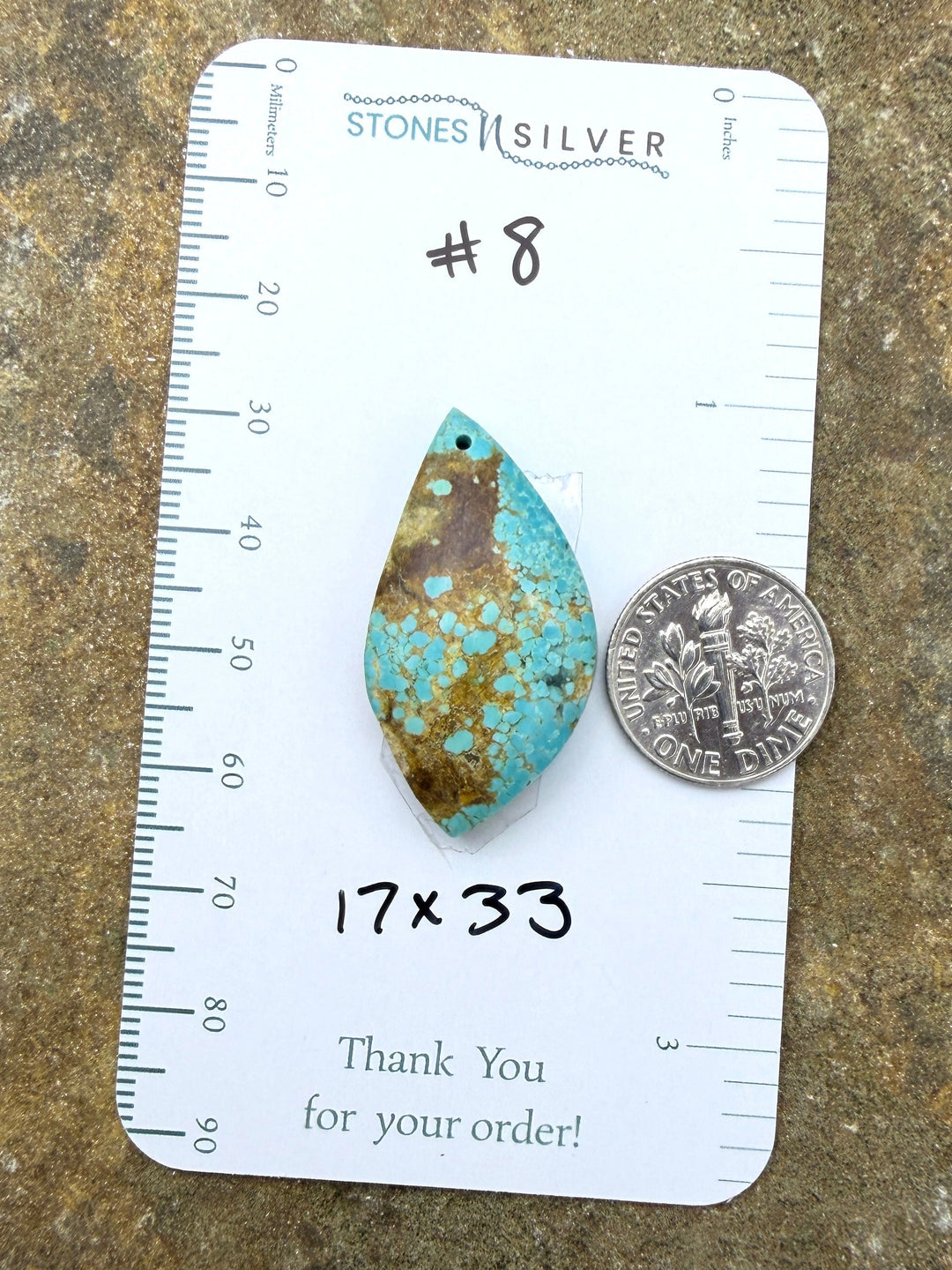 RARE Number 8 Turquoise (Nevada) Focal Pendant Bead 17x33mm
