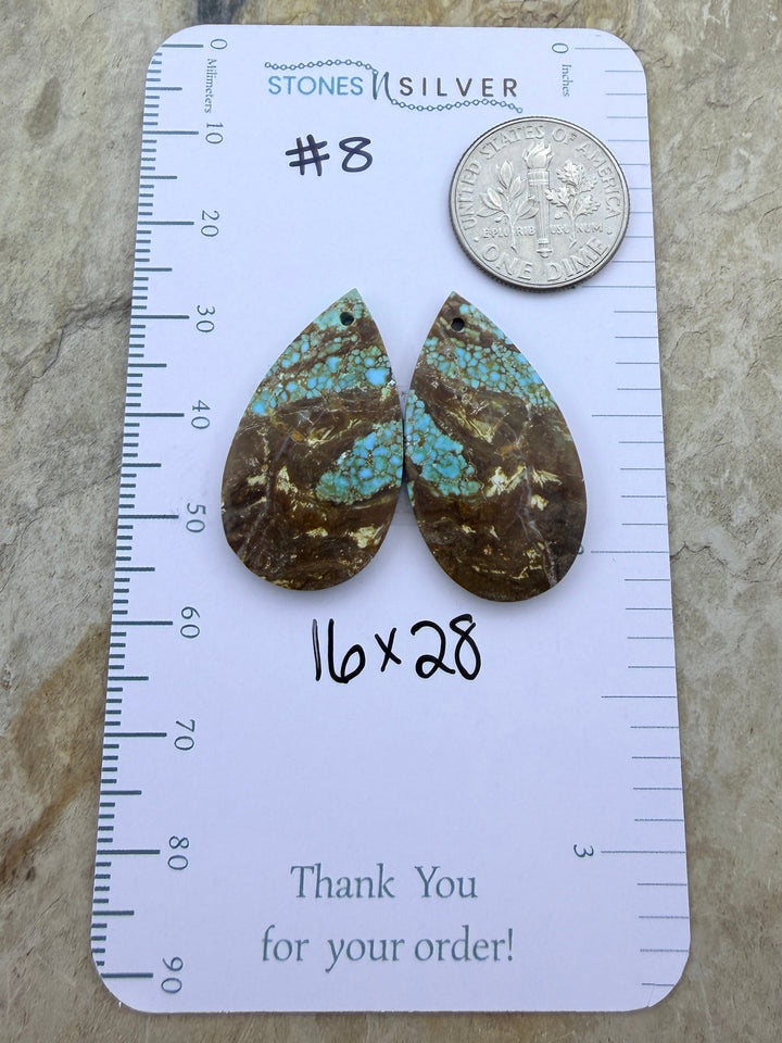RARE Number 8 Turquoise (Nevada) Matching Earring Slab Bead
