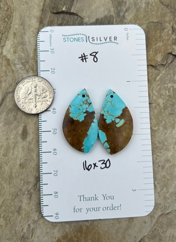 RARE Number 8 Turquoise (Nevada) Matching Earring Slab Bead