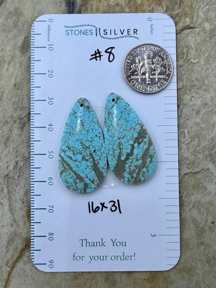 RARE Number 8 Turquoise (Nevada) Matching Earring Slab Bead