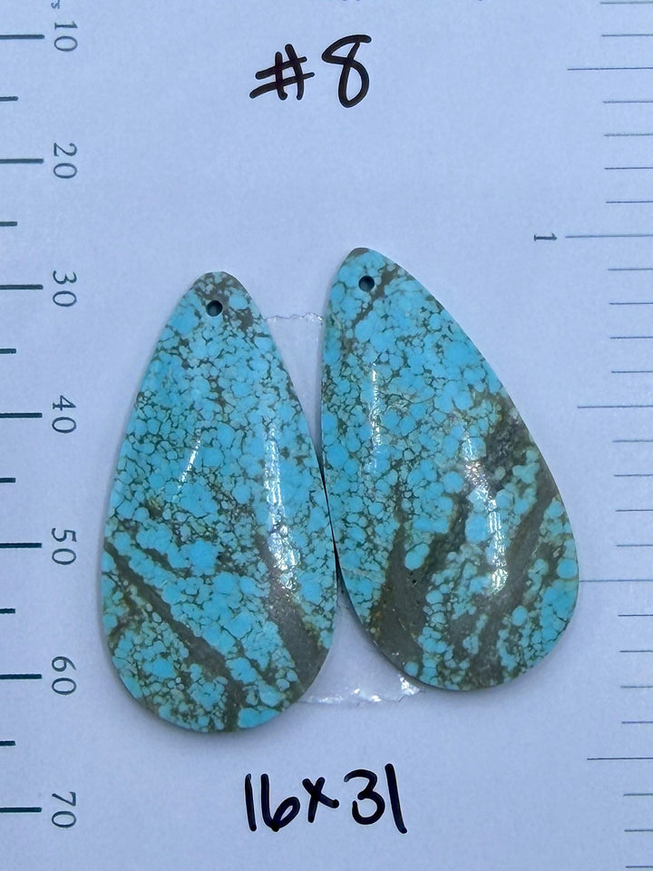 RARE Number 8 Turquoise (Nevada) Matching Earring Slab Bead