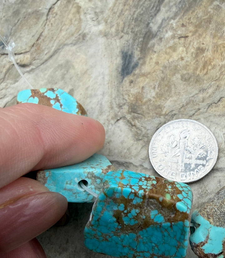 RARE Number 8 Turquoise (Nevada) Slab Bead Strand 17x20x7mm