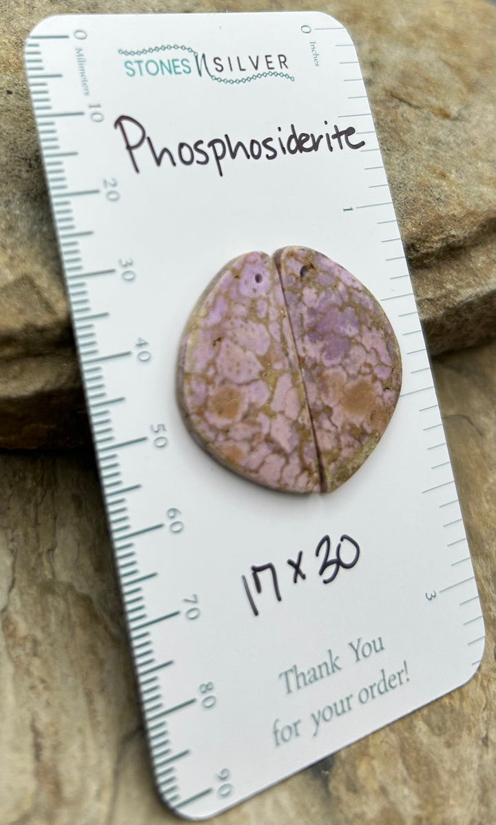 RARE Phosphosiderite Matching Earring Slab Bead Pair