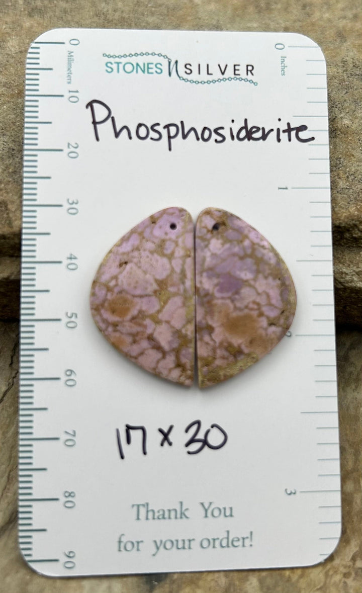 RARE Phosphosiderite Matching Earring Slab Bead Pair
