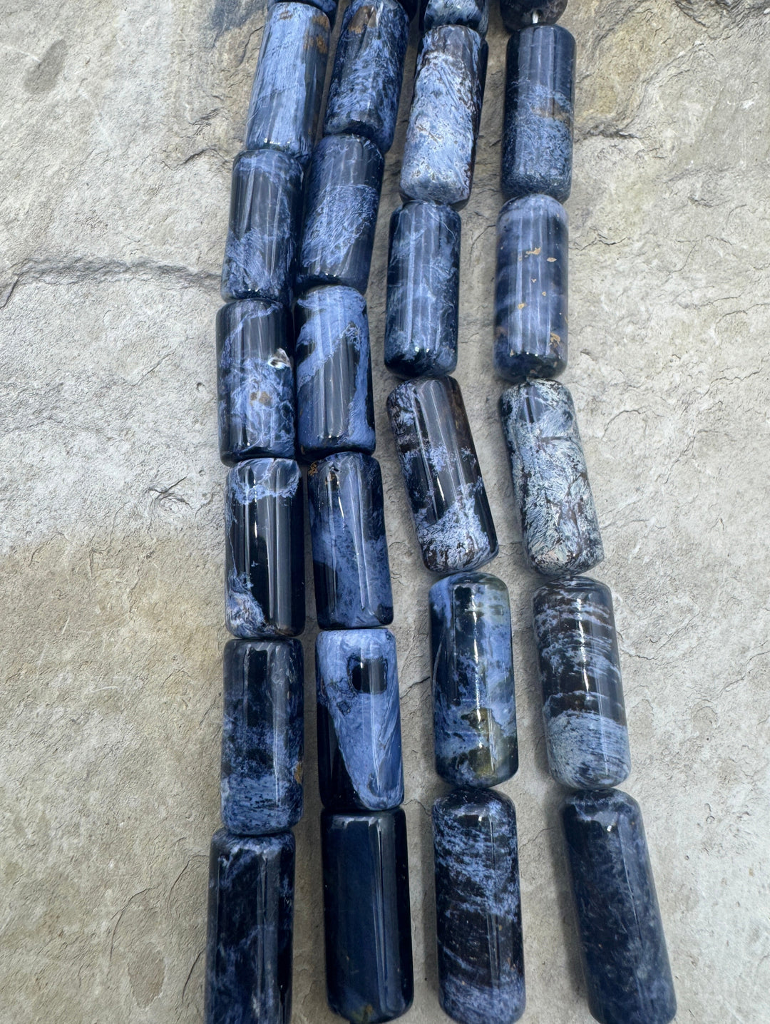 RARE Premium Blue Pietersite 7x15mm Tube Beads 8 inch