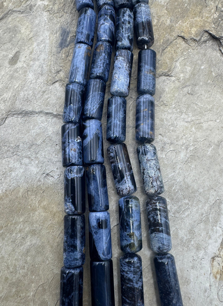 RARE Premium Blue Pietersite 7x15mm Tube Beads 8 inch