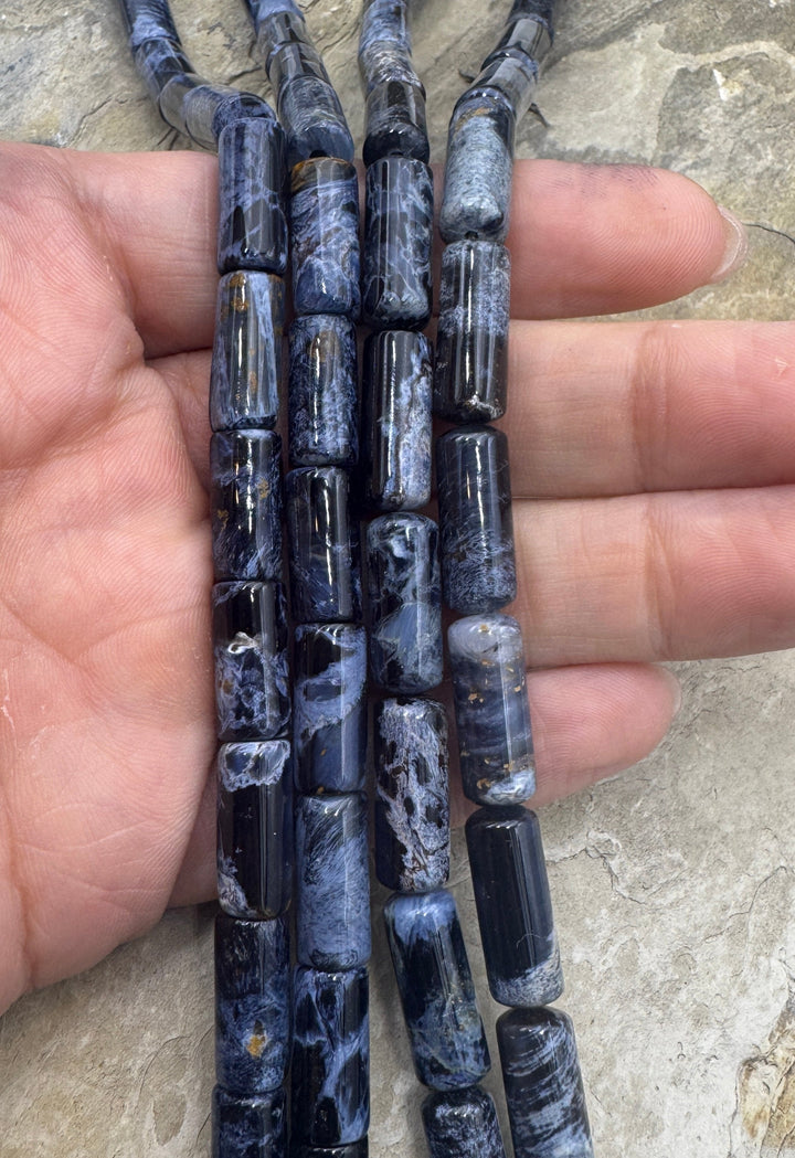 RARE Premium Blue Pietersite 7x15mm Tube Beads 8 inch