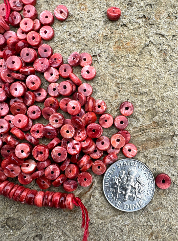 RARE Red/Rust Spiny Oyster Wheel Beads 5mm (package of 18