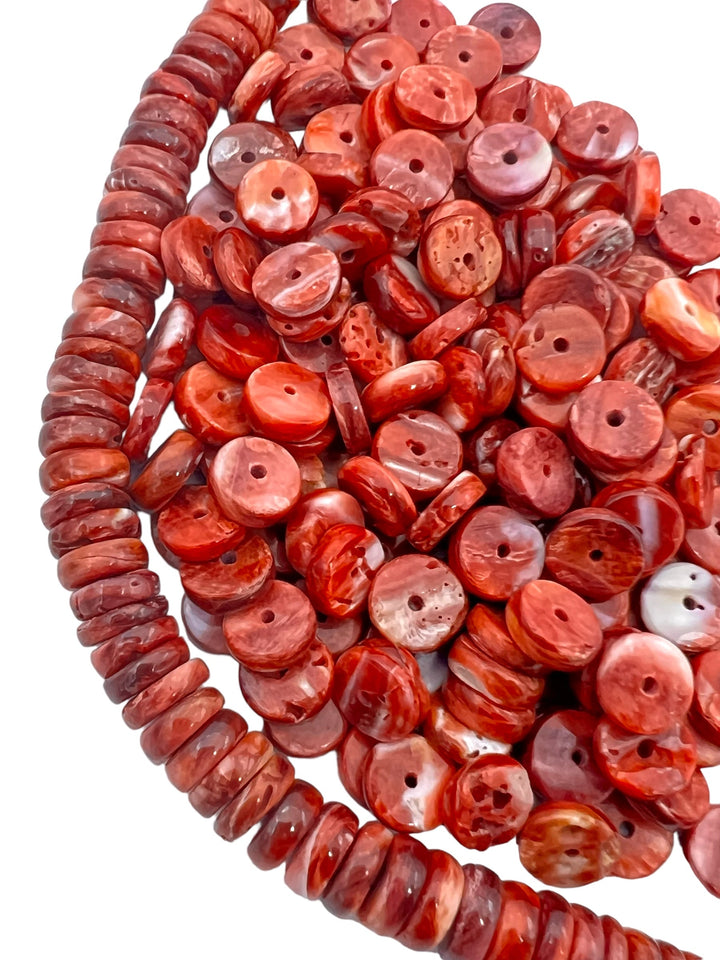 RARE Red/Rust Spiny Oyster Wheel Beads 7mm (package of 15