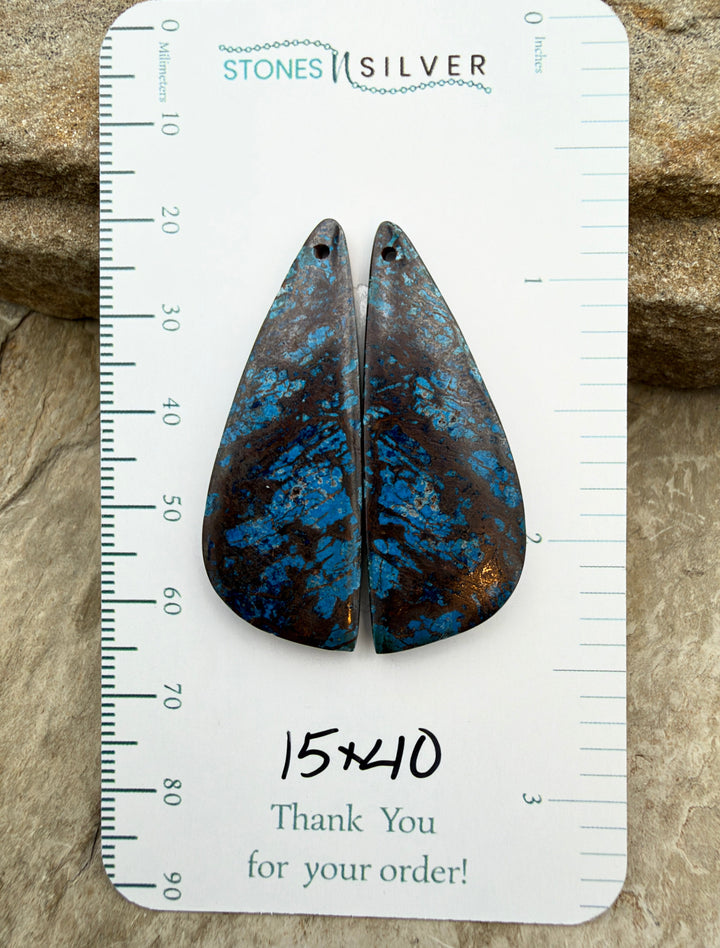 RARE Shattukckite (Arizona) Earring Bead Slab Pair 15x40mm