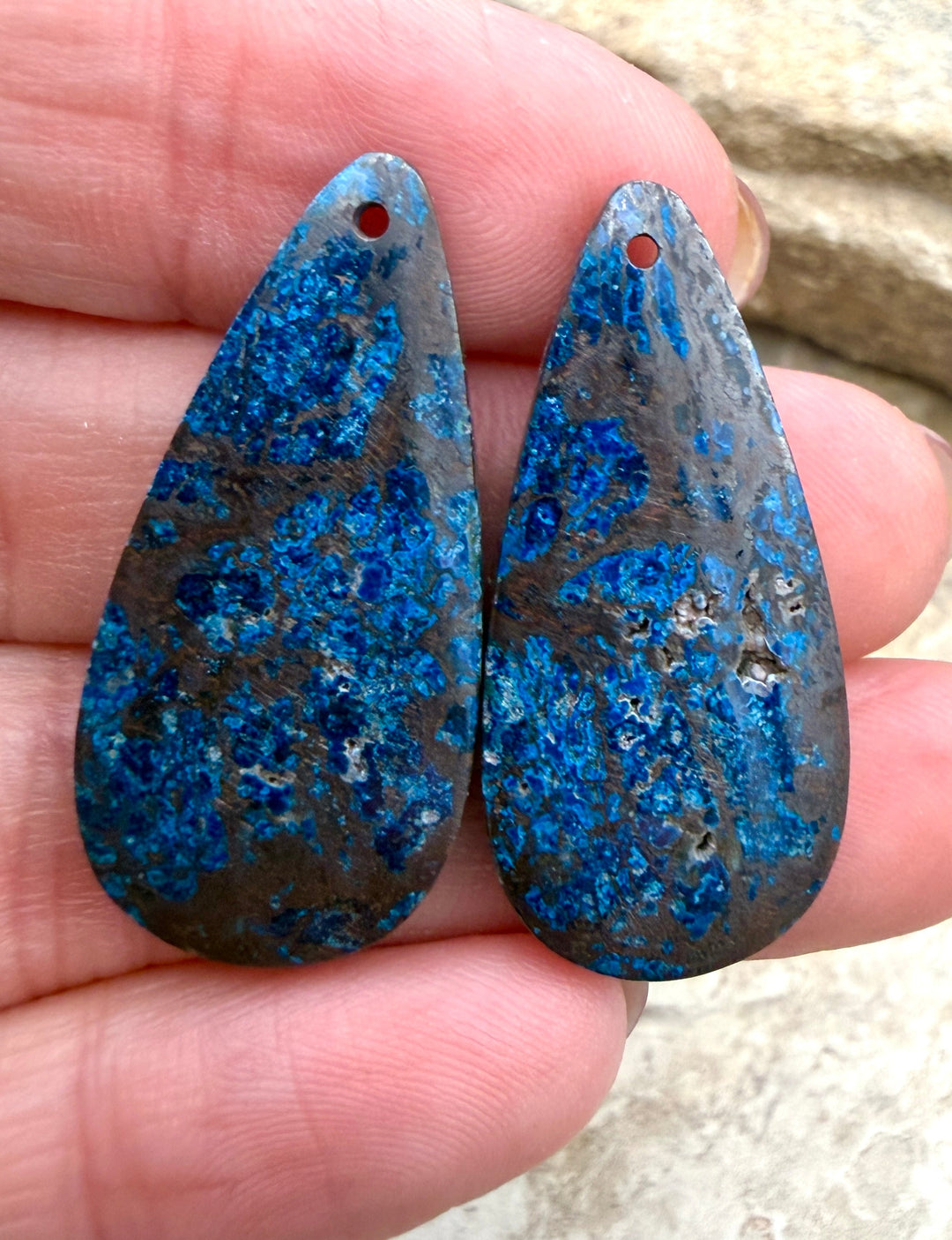 RARE Shattukckite (Arizona) Earring Bead Slab Pair 16x34mm