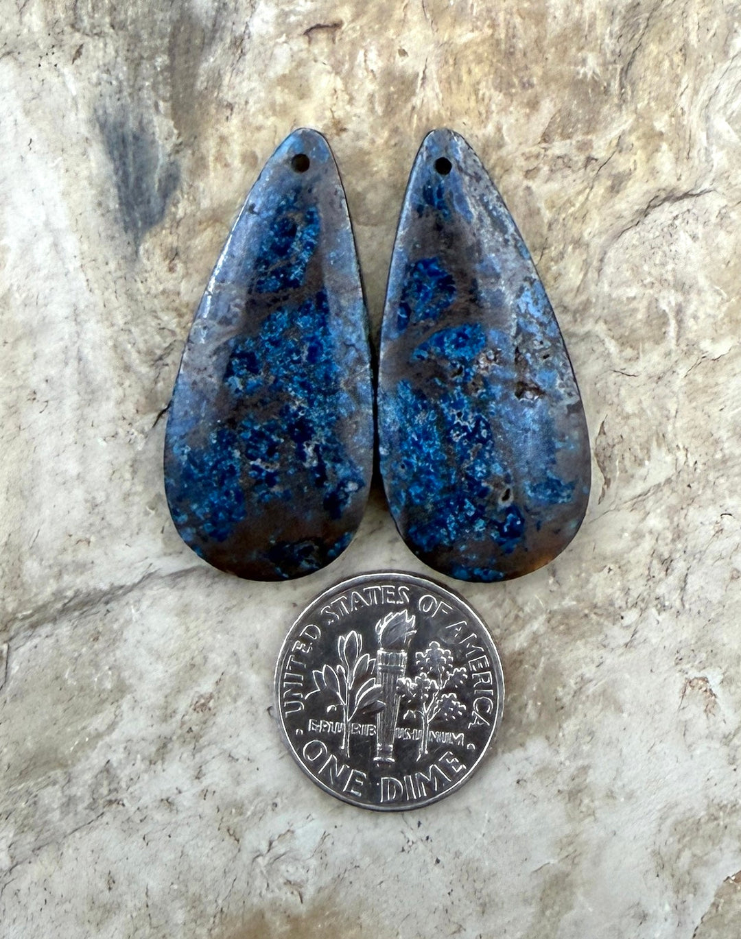 RARE Shattukckite (Arizona) Earring Bead Slab Pair 16x34mm
