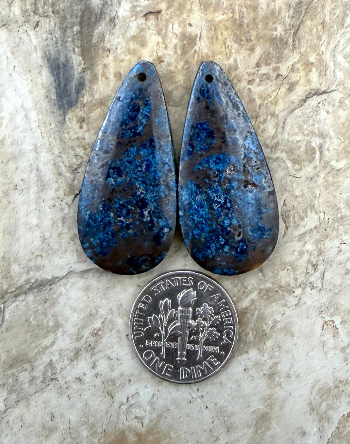 RARE Shattukckite (Arizona) Earring Bead Slab Pair 16x34mm