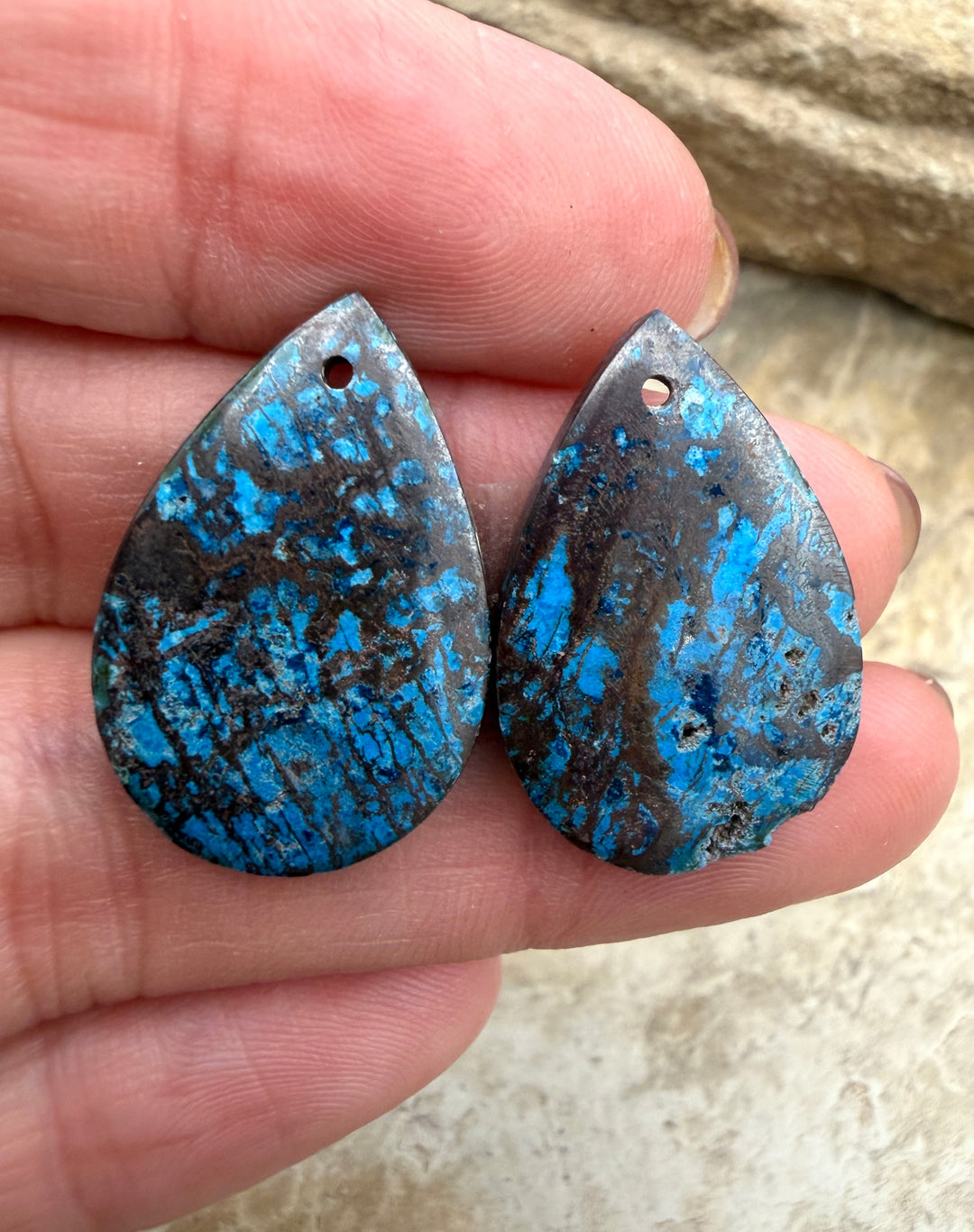 RARE Shattukckite (Arizona) Earring Bead Slab Pair 17x26mm