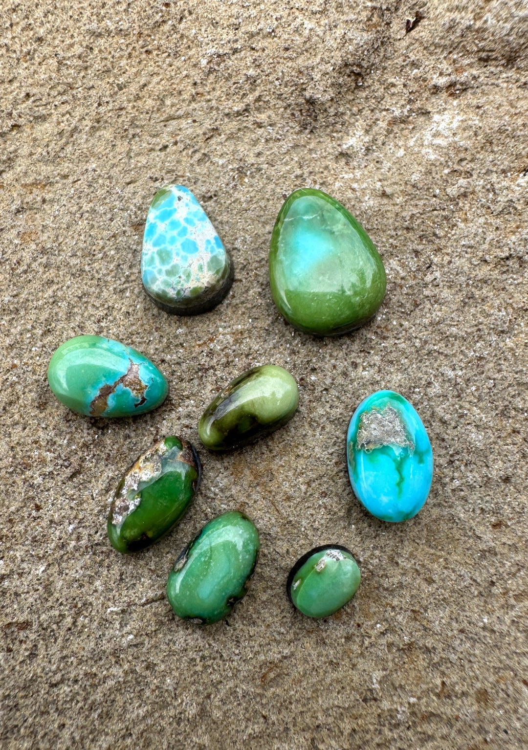 RARE Sonoran Gold Turquoise (Mex) LOT of 8 Mini Cabochons