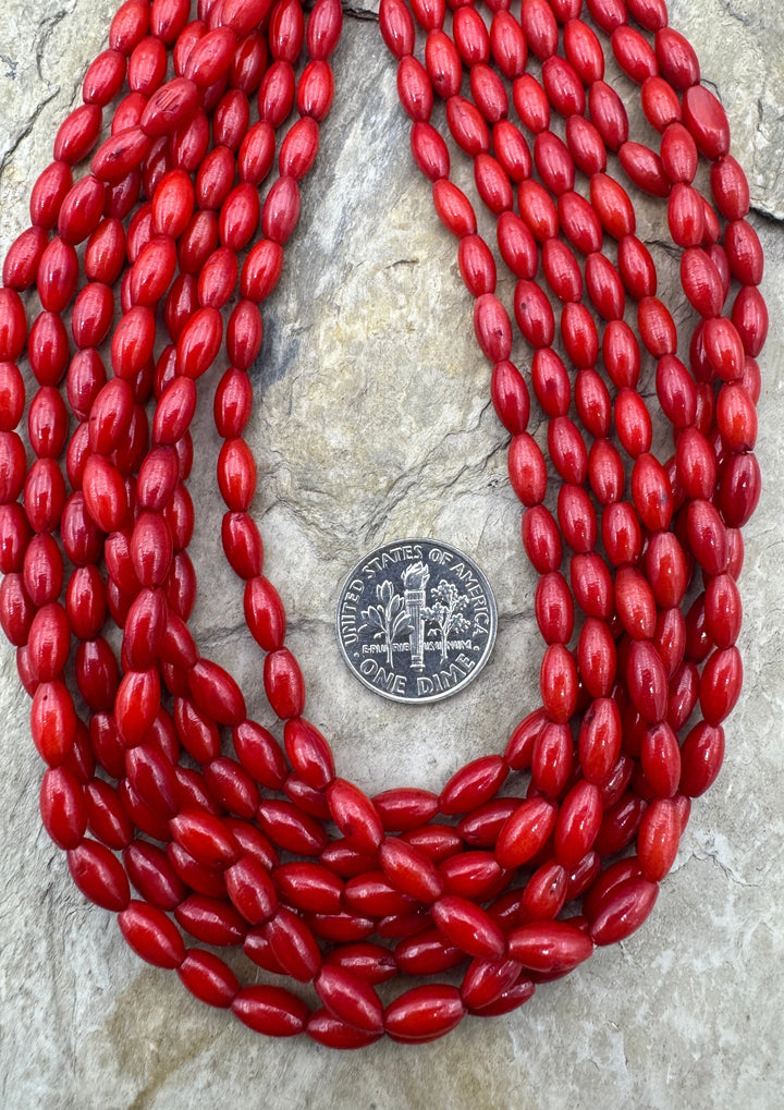 Red Coral (Dyed) 4x8mm Rice Beads 15 Inch Strand - Coral