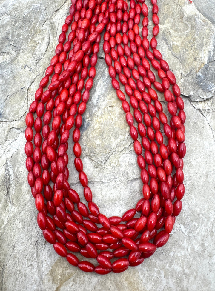 Red Coral (Dyed) 4x8mm Rice Beads 15 Inch Strand - Coral