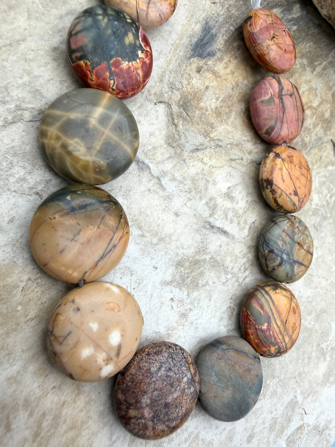 Red Creek Jasper 16mm Coin Shaped Beads 7.5 Inch Strand/12