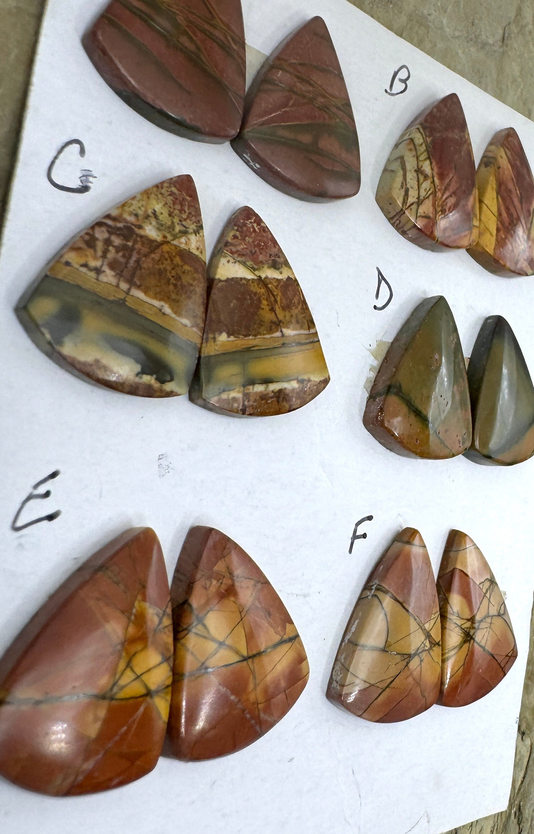 Red Creek Jasper Matching Cabochon Pairs 15x21mm (Select