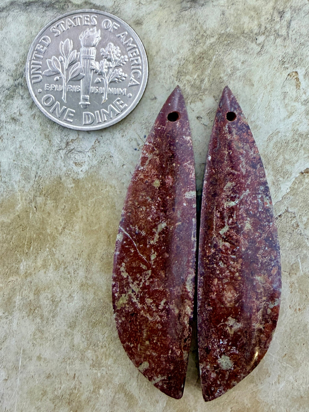 Red Jasperilla (Arizona) Matching Earring Slab Bead Pair