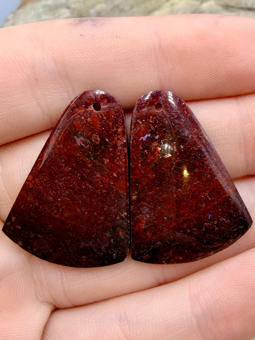 Red Jasperilla (Arizona) Matching Earring Slab Bead Pair