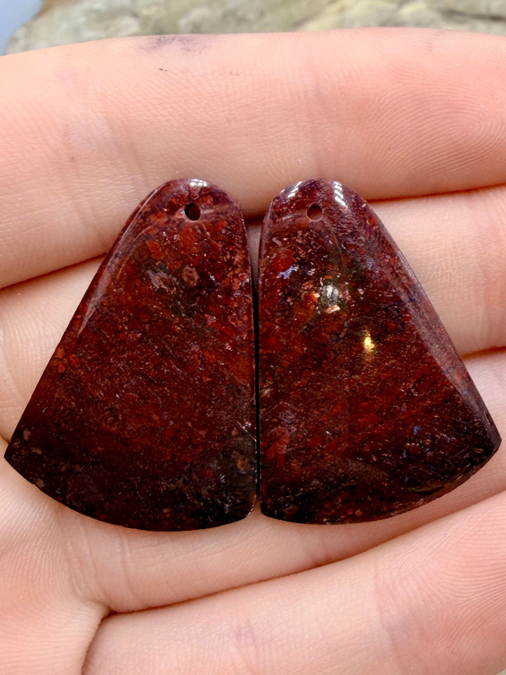 Red Jasperilla (Arizona) Matching Earring Slab Bead Pair