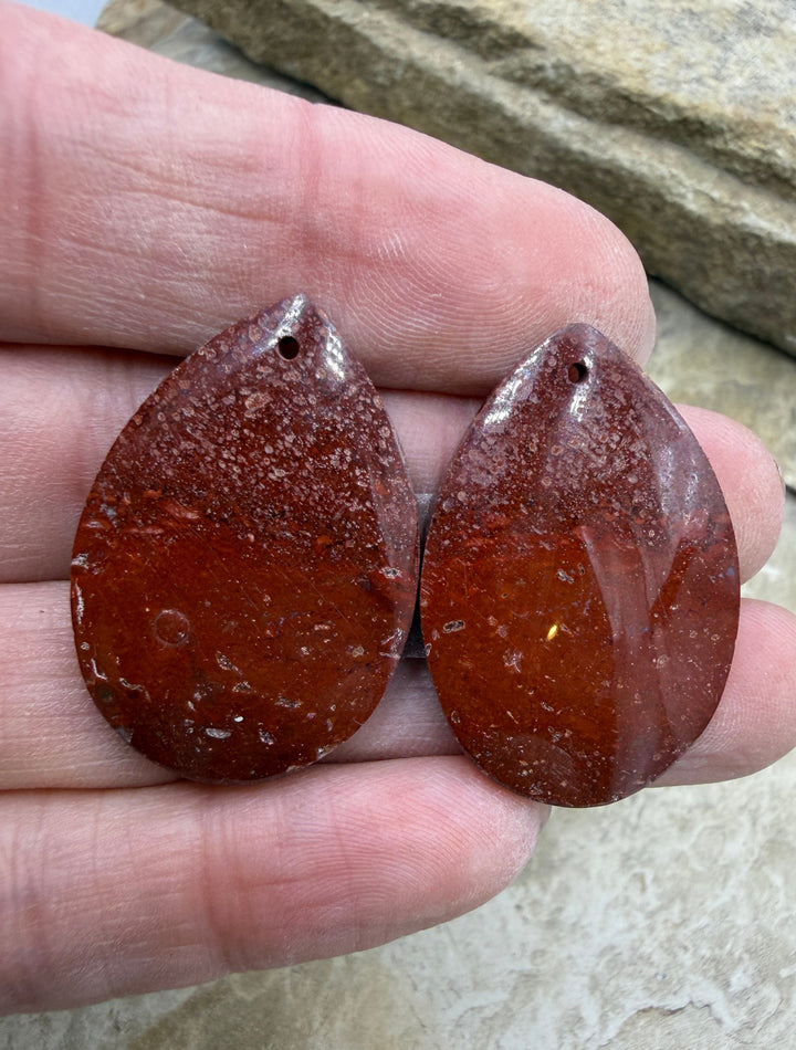 Red Jasperilla (Arizona) Matching Earring Slab Bead Pair